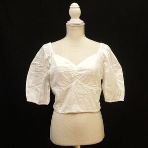 The Drop Annie White Crop Top Puffer Short Sleeve On or Off Shoulder Women’s Med